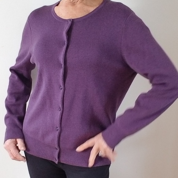 Craft & Barrow Plum Pima Cotton Cardigan, Size L - Picture 3 of 10